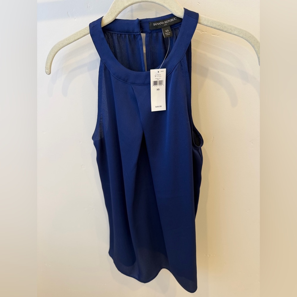 Banana Republic Navy Blue Sleeveless Pleated Shell Top